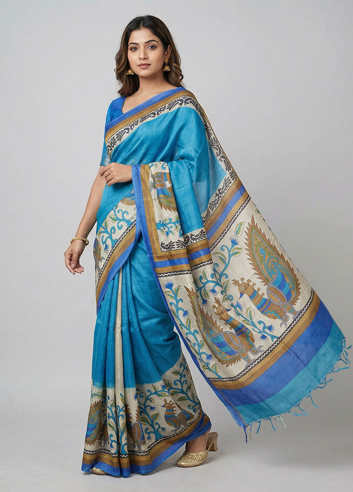 Multicolor Tussar Silk Saree With Blouse Piece