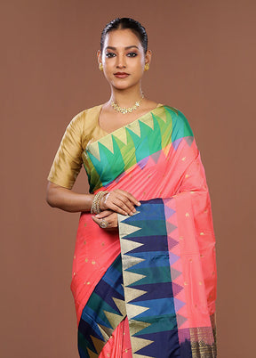 Peach Kanjivaram Silk Saree With Blouse Piece