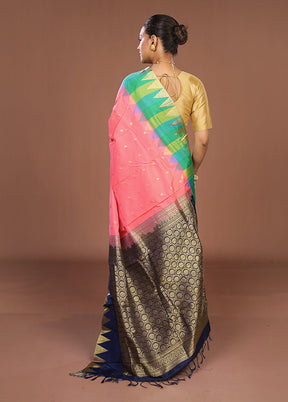 Peach Kanjivaram Silk Saree With Blouse Piece