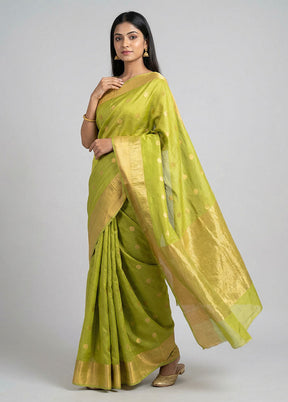 Green Chanderi Silk Saree With Blouse Piece