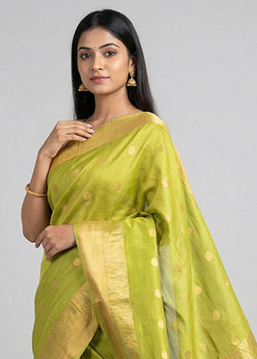 Green Chanderi Silk Saree With Blouse Piece