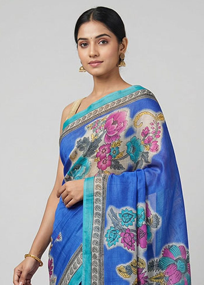 Multicolor Printed Silk Saree Without Blouse Piece