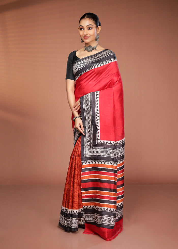 Multicolor Printed Pure Silk Saree Without Blouse Piece