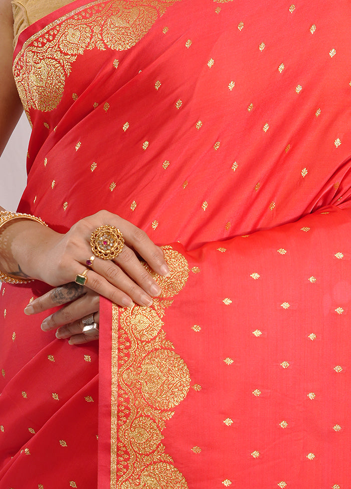 Red Banarasi Silk Saree With Blouse Piece