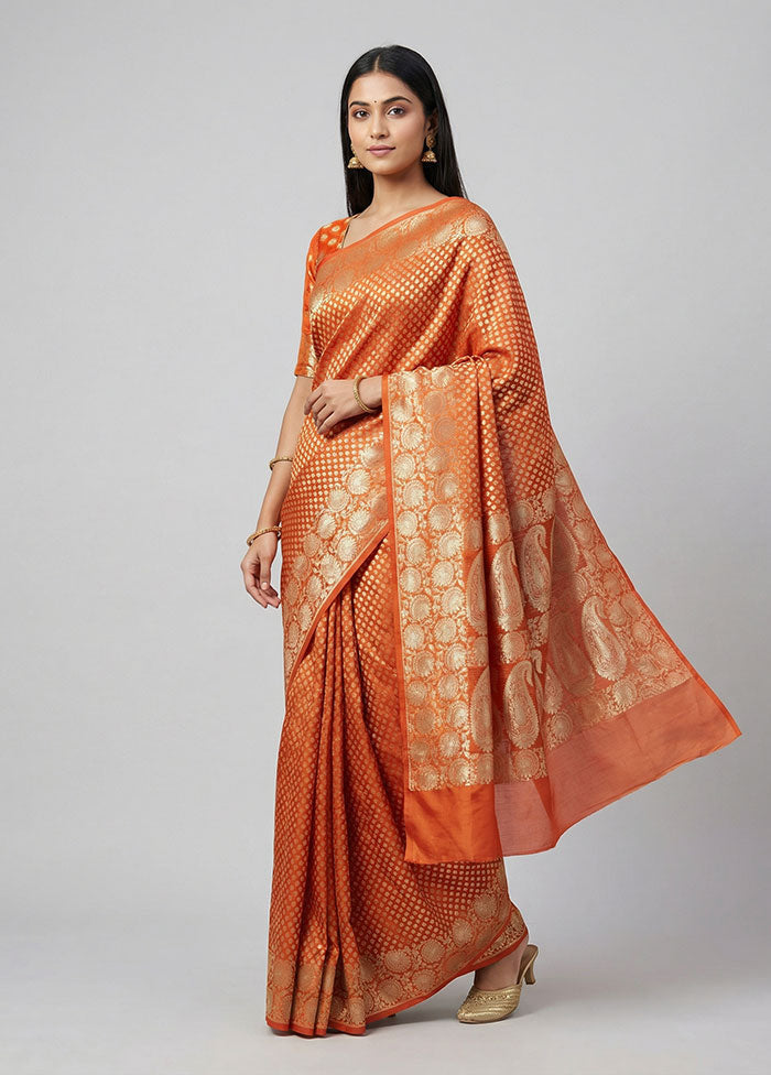 Rust Kora Silk Saree With Blouse Piece