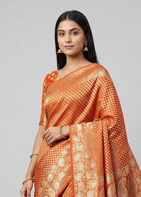 Rust Kora Silk Saree With Blouse Piece