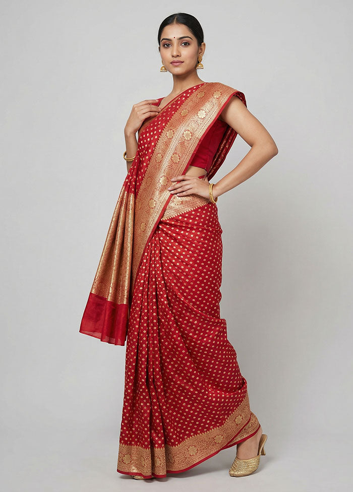 Red Kora Silk Saree With Blouse Piece