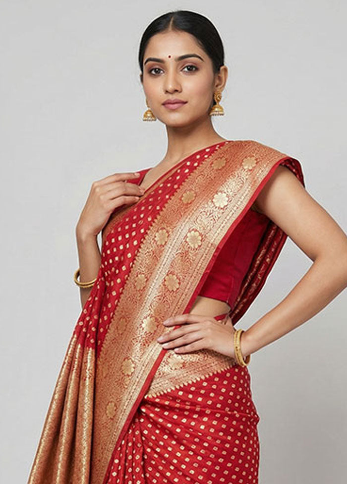 Red Kora Silk Saree With Blouse Piece