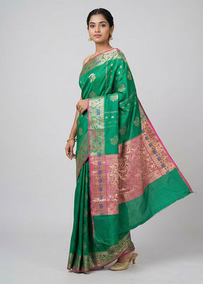 Green Katan Silk Saree With Blouse Piece