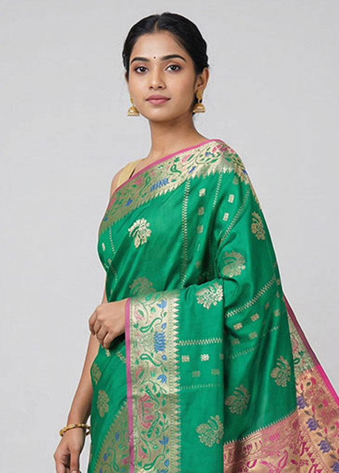 Green Katan Silk Saree With Blouse Piece