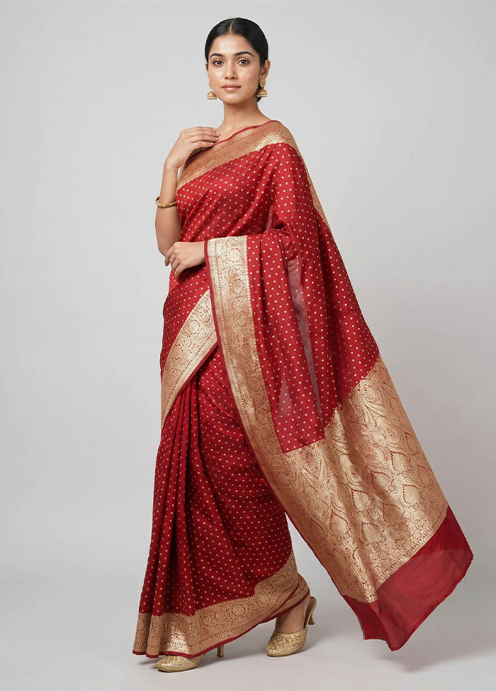 Maroon Banarasi Silk Saree With Blouse Piece