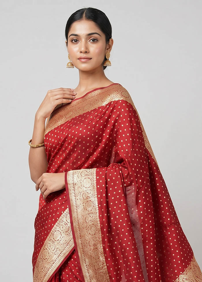 Maroon Banarasi Silk Saree With Blouse Piece