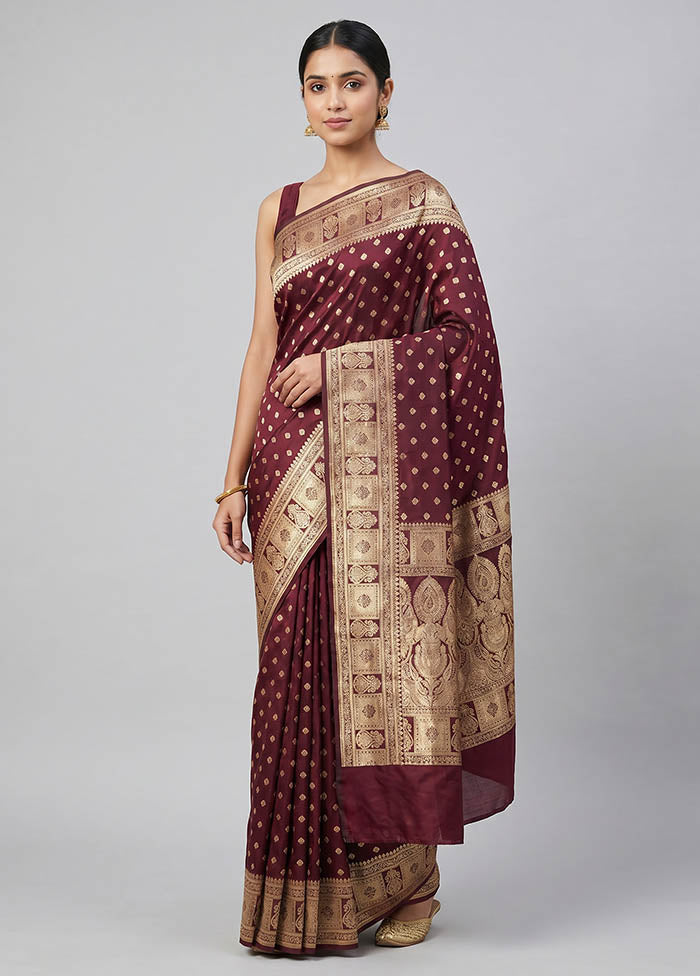 Maroon Banarasi Silk Saree With Blouse Piece