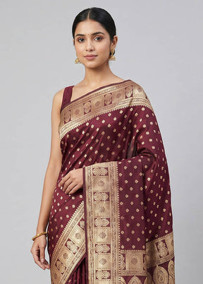 Maroon Banarasi Silk Saree With Blouse Piece