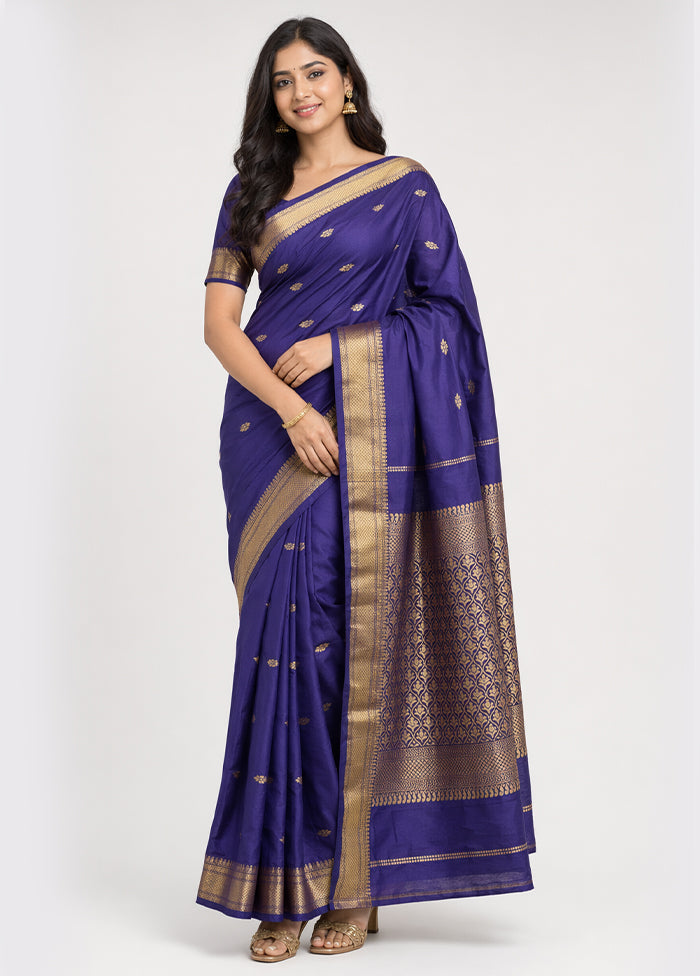 Blue Kanjivaram Silk Saree With Blouse Piece