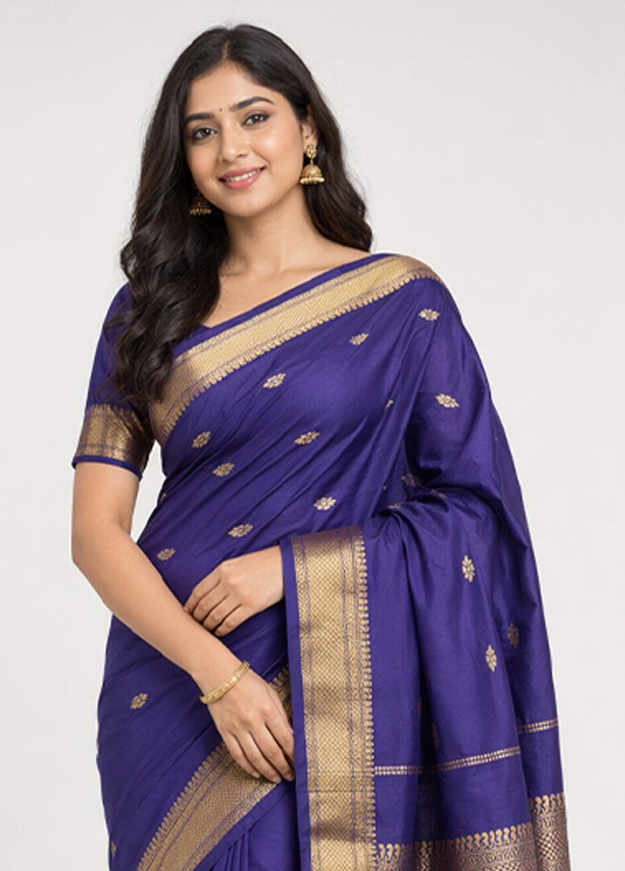 Blue Kanjivaram Silk Saree With Blouse Piece