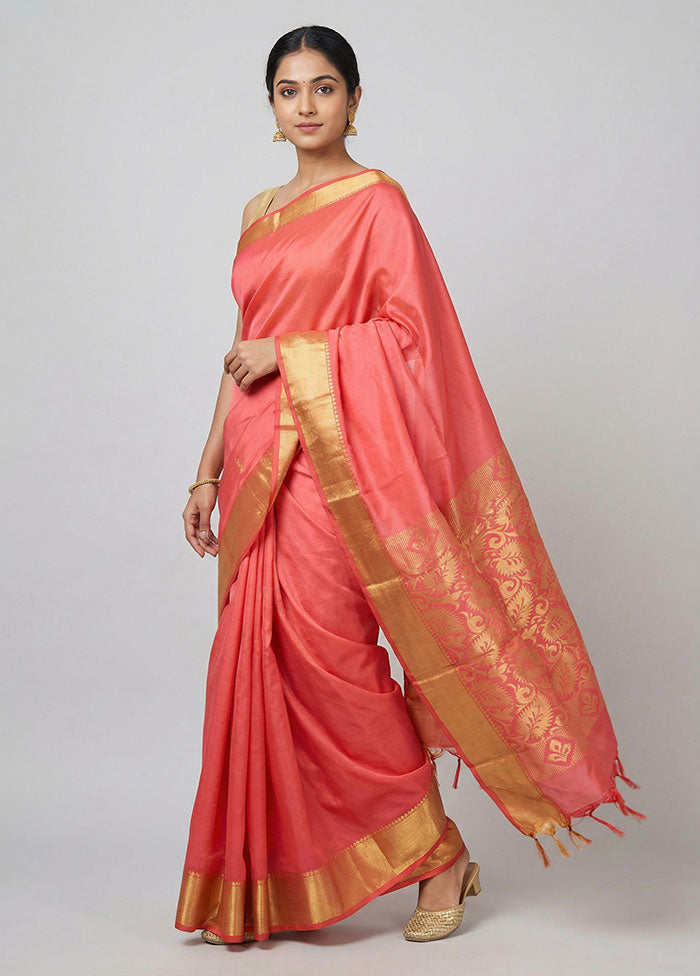 Pink Kanjivaram Silk Saree With Blouse Piece