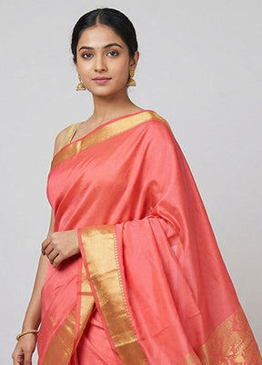 Pink Kanjivaram Silk Saree With Blouse Piece