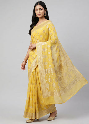 Yellow Georgette Saree With Blouse Piece