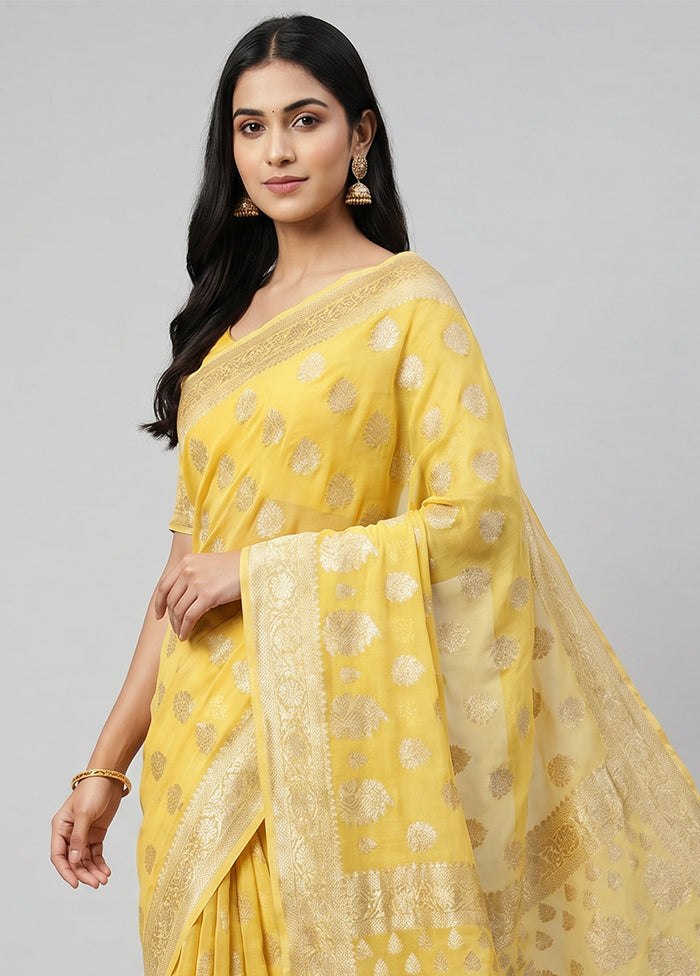 Yellow Georgette Saree With Blouse Piece