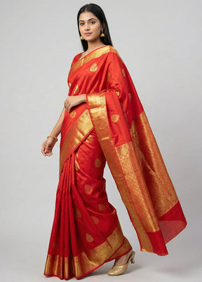 Blue Handloom Kanchipuram Pure Silk Saree With Blouse Piece