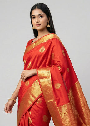 Blue Handloom Kanchipuram Pure Silk Saree With Blouse Piece
