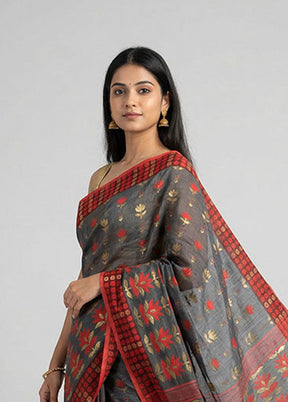 Grey Jamdani Cotton Saree Without Blouse Piece