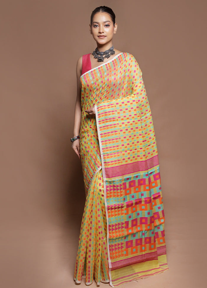 Multicolor Tant Jamdani Saree Without Blouse Piece