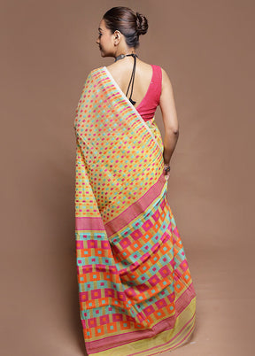 Multicolor Tant Jamdani Saree Without Blouse Piece