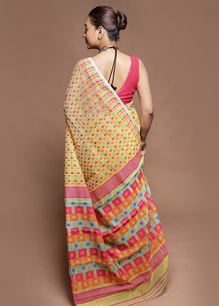 Multicolor Tant Jamdani Saree Without Blouse Piece