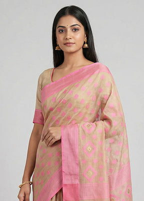 Pink Jamdani Cotton Saree Without Blouse Piece