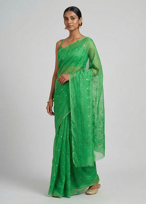 Green Jamdani Cotton Saree Without Blouse Piece