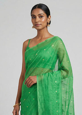 Green Jamdani Cotton Saree Without Blouse Piece