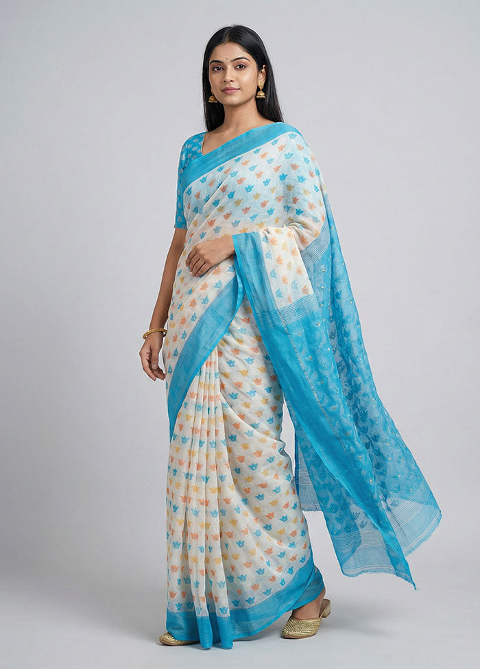 White Jamdani Cotton Saree Without Blouse Piece
