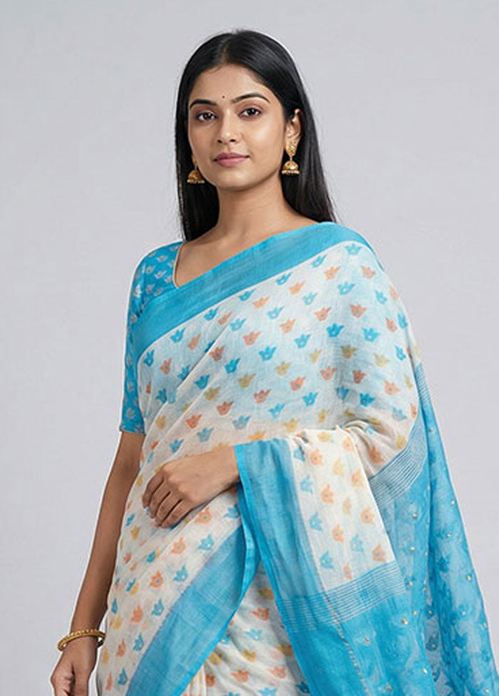 White Jamdani Cotton Saree Without Blouse Piece