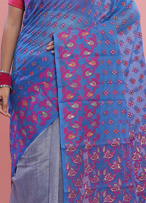 Blue Tant Jamdani Saree Without Blouse Piece