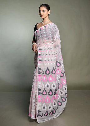 White Tant Jamdani Saree Without Blouse Piece
