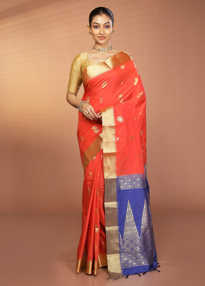 Red Kanjivaram Silk Saree With Blouse Piece