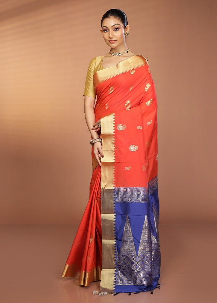 Red Kanjivaram Silk Saree With Blouse Piece