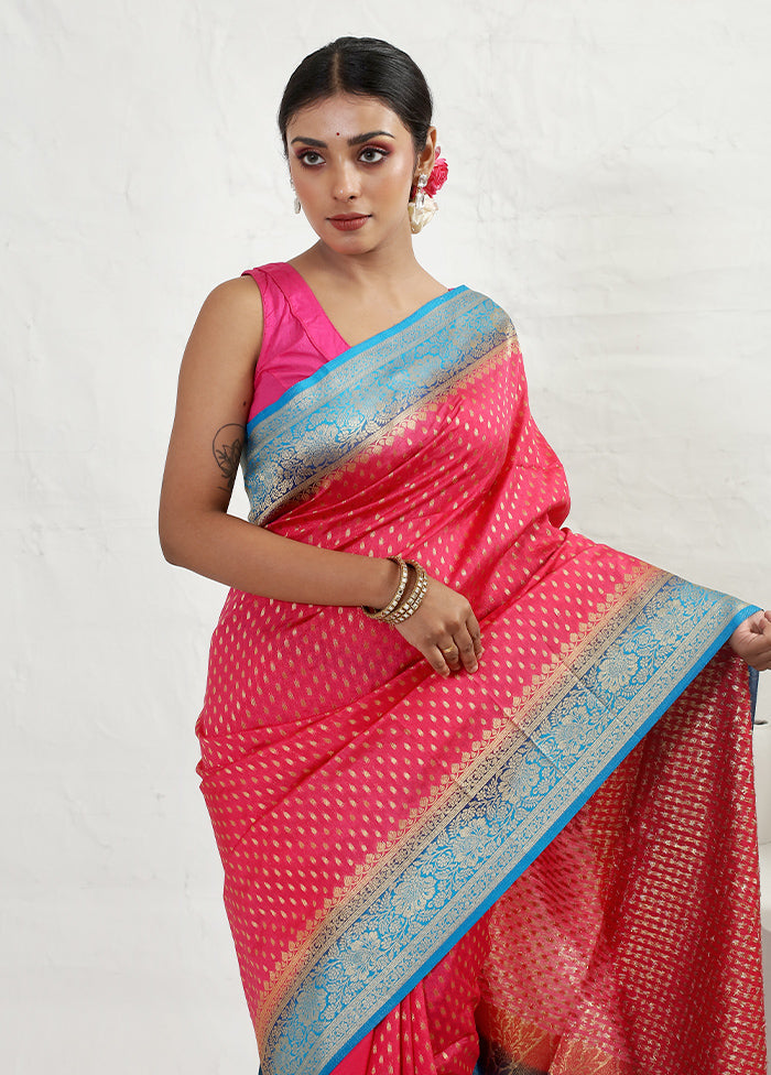 Pink Dupion Silk Saree With Blouse Piece