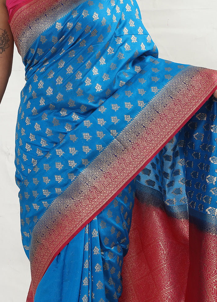 Blue Dupion Silk Saree With Blouse Piece