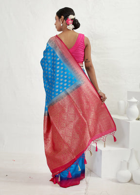 Blue Dupion Silk Saree With Blouse Piece