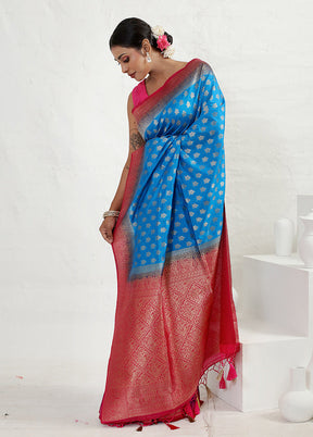 Blue Dupion Silk Saree With Blouse Piece