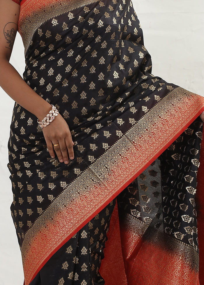 Black Dupion Silk Saree With Blouse Piece - Indian Silk House Agencies