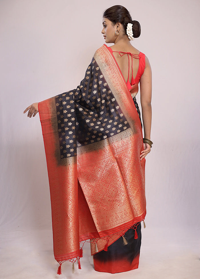 Black Dupion Silk Saree With Blouse Piece - Indian Silk House Agencies