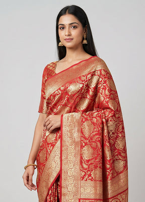 Red Handloom Uppada Pure Silk Saree With Blouse Piece