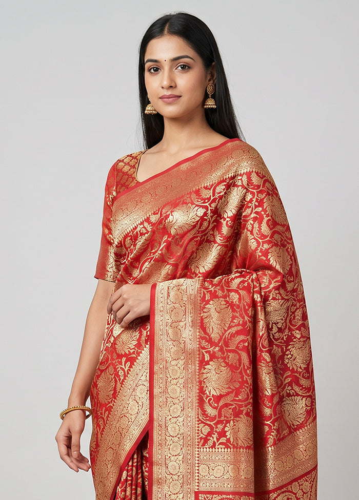 Red Handloom Uppada Pure Silk Saree With Blouse Piece