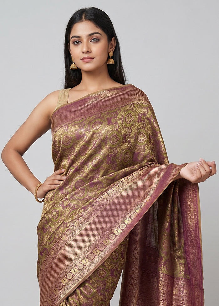 Purple Dupion Silk Saree With Blouse Piece