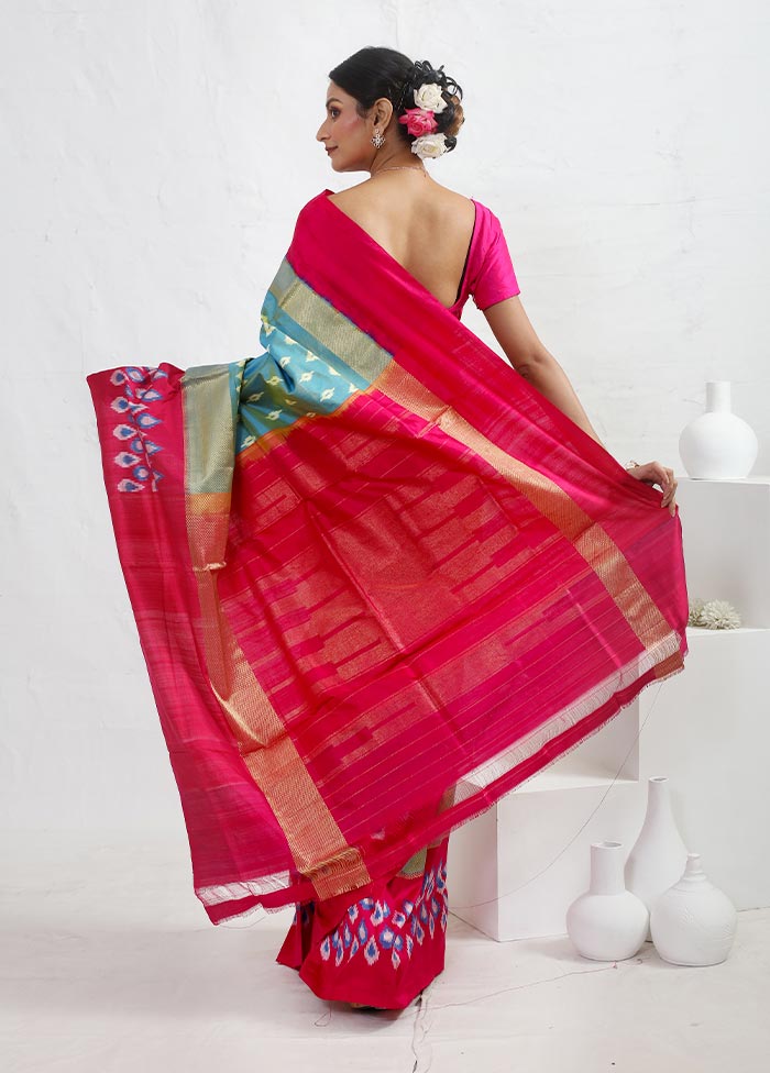 Blue Ikkat Pure Silk Saree With Blouse PieceSaree With Blouse Piece