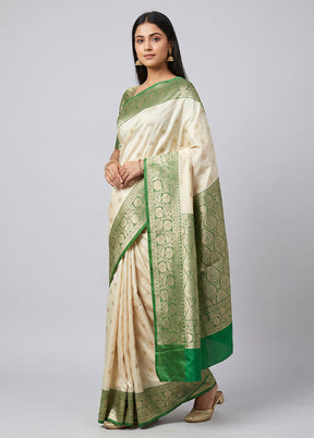 White Katan Silk Saree With Blouse Piece